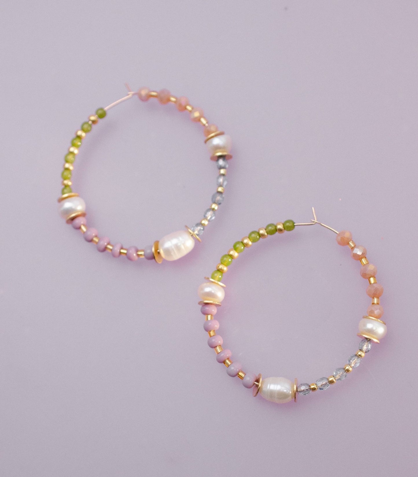 Pearl and Pastel Beaded Hoops - La Vie Est Belle