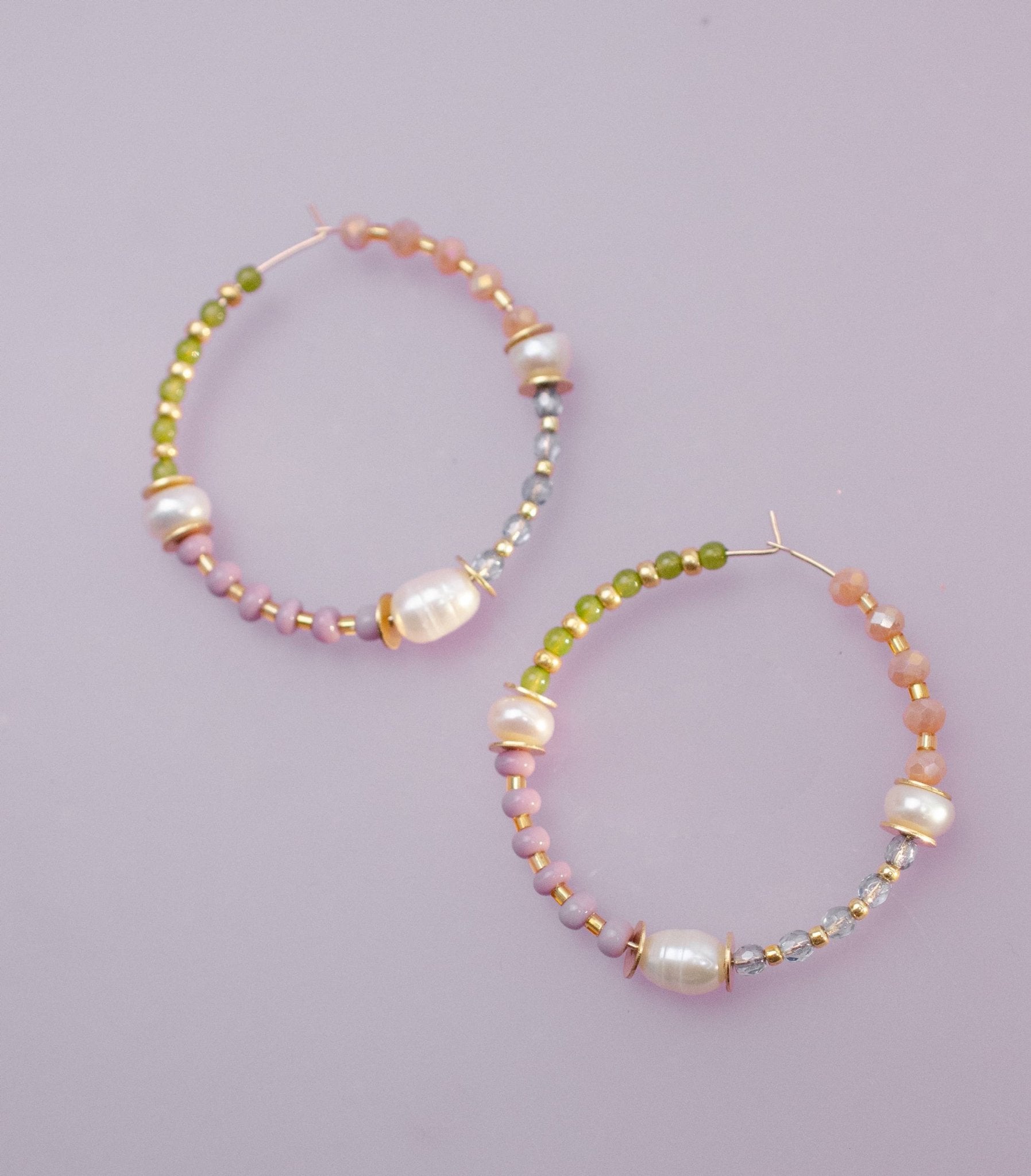 Pearl and Pastel Beaded Hoops - La Vie Est Belle