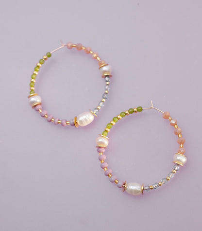Pearl and Pastel Beaded Hoops - La Vie Est Belle