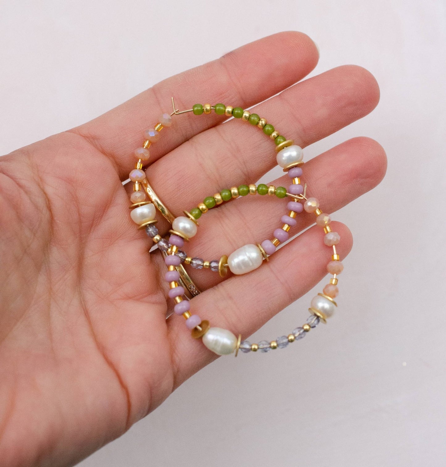 Pearl and Pastel Beaded Hoops - La Vie Est Belle