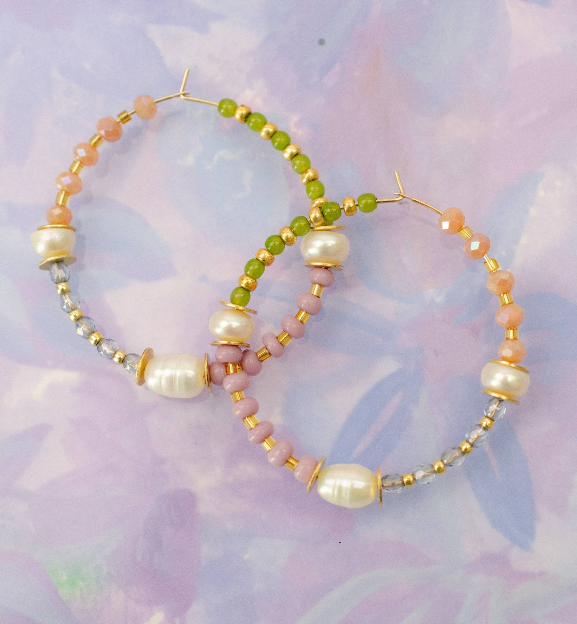 Pearl and Pastel Beaded Hoops - La Vie Est Belle