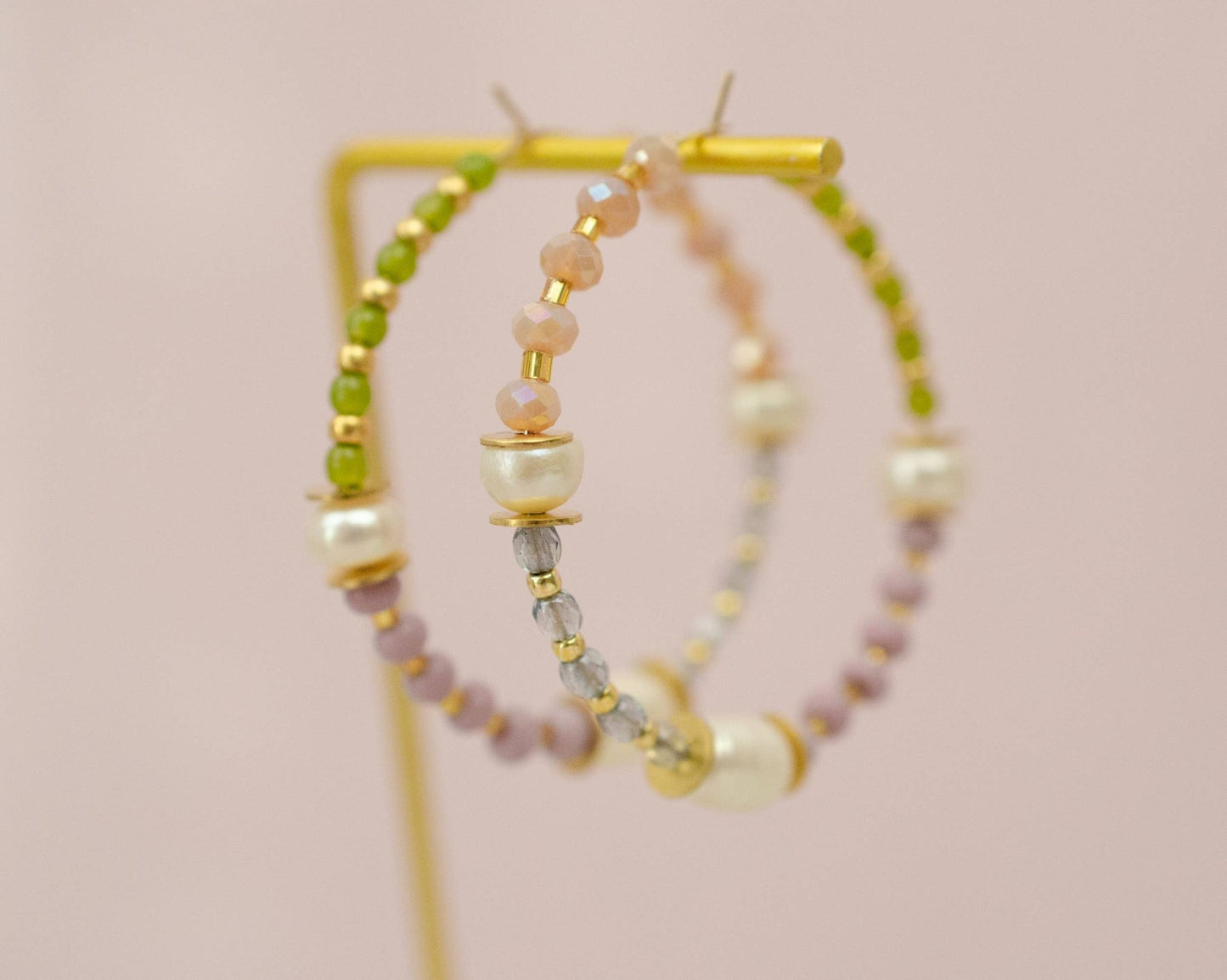 Pearl and Pastel Beaded Hoops - La Vie Est Belle