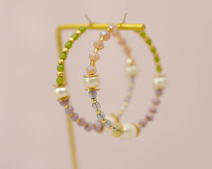 Pearl and Pastel Beaded Hoops - La Vie Est Belle