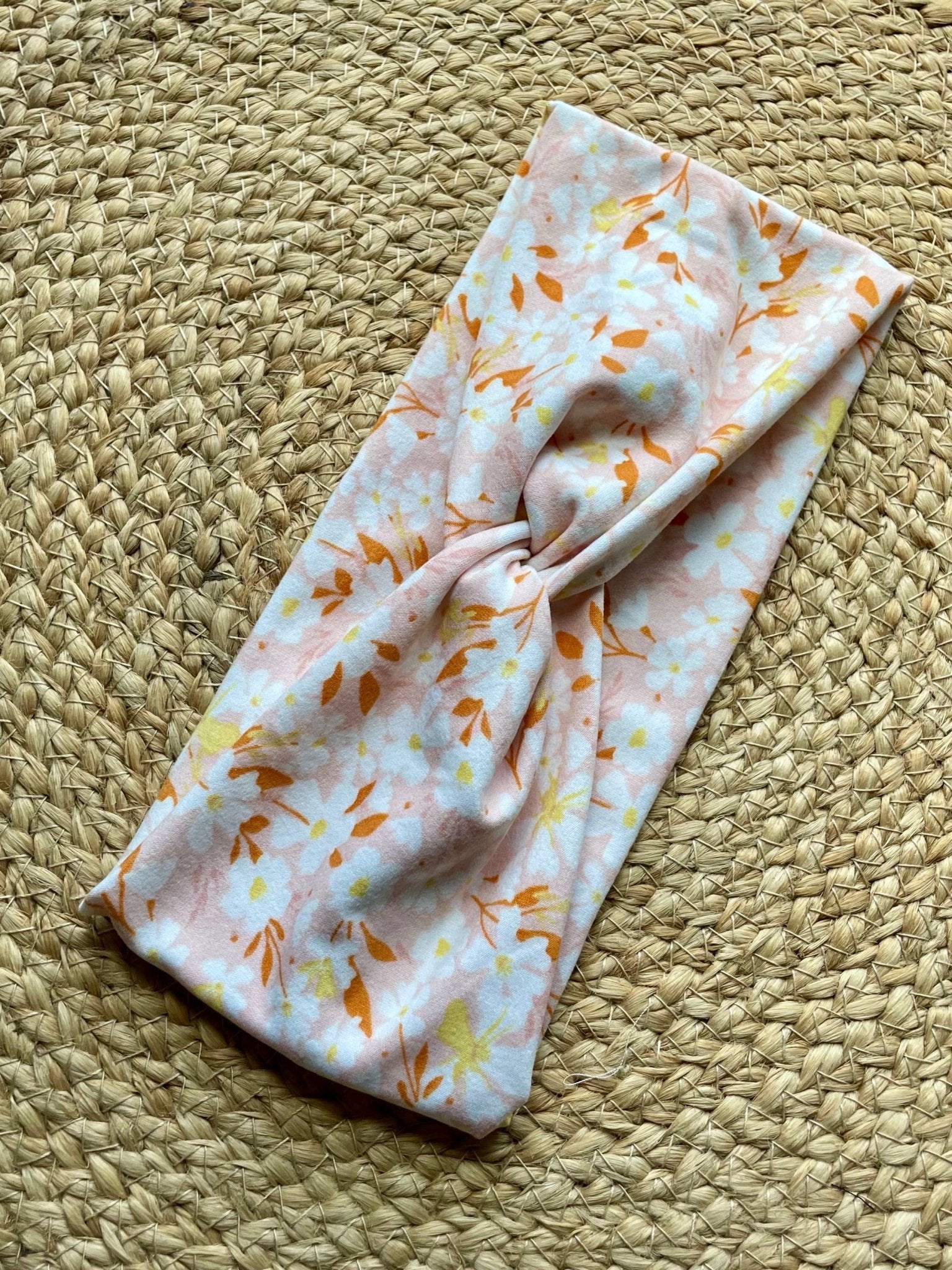 Pink and White Floral Knit Twist Headband - La Vie Est Belle