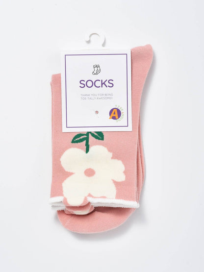 Pink Color Pop Flower Crew Socks - La Vie Est Belle