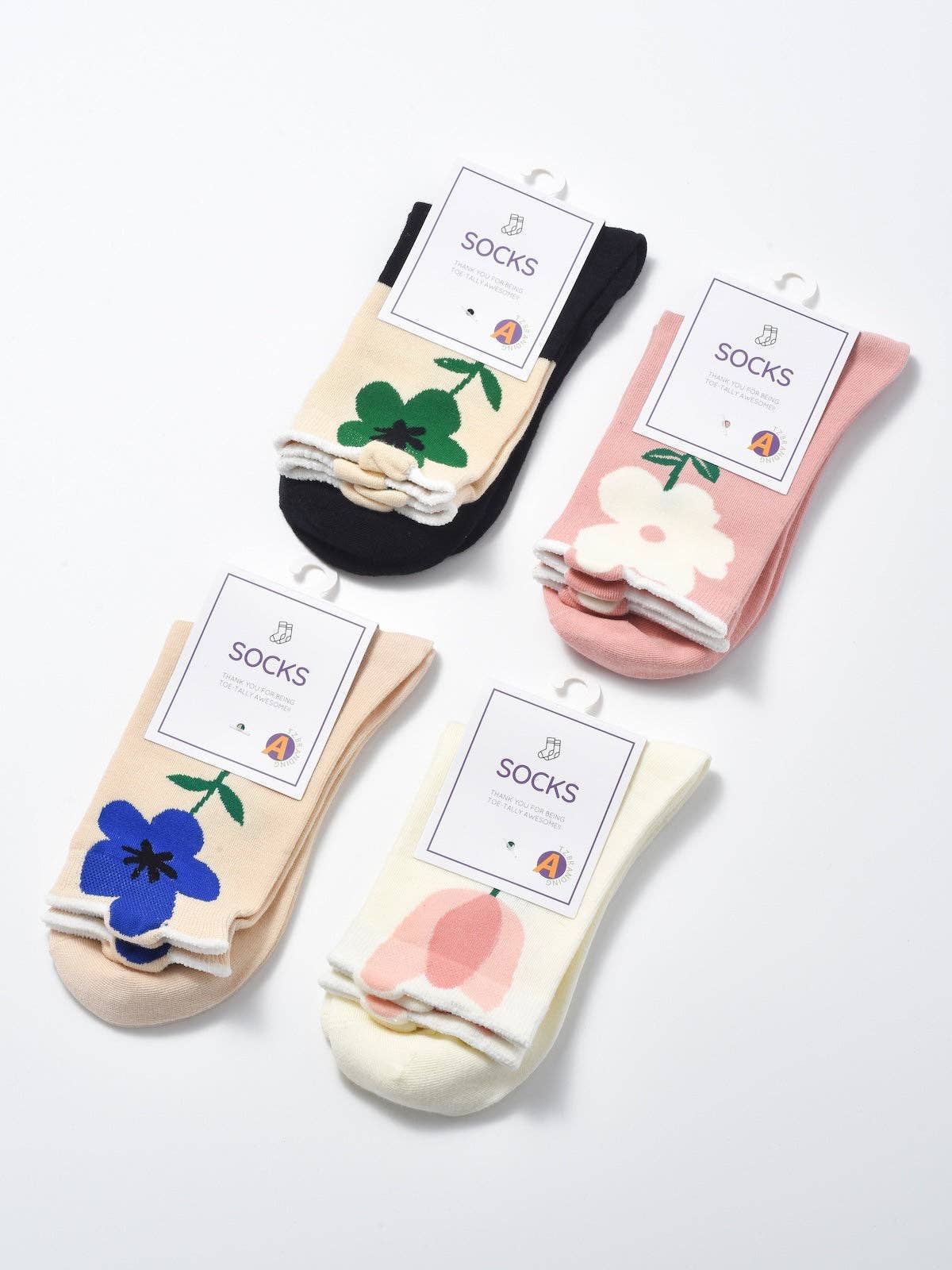 Pink Color Pop Flower Crew Socks - La Vie Est Belle