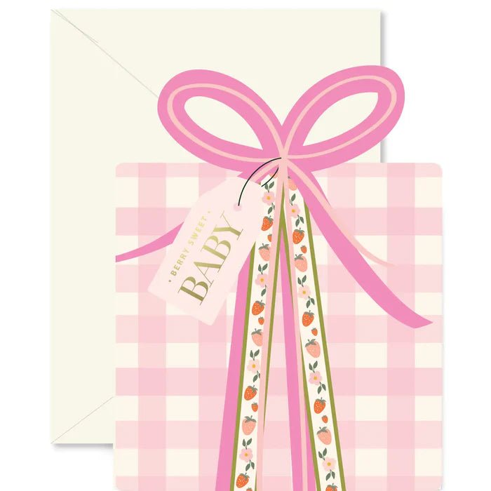 Pink Gingham Baby Gift die-cut Greeting Card - La Vie Est Belle