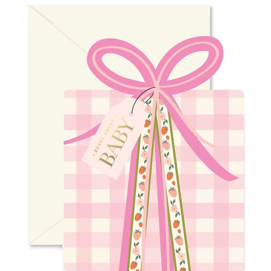 Pink Gingham Baby Gift die-cut Greeting Card - La Vie Est Belle