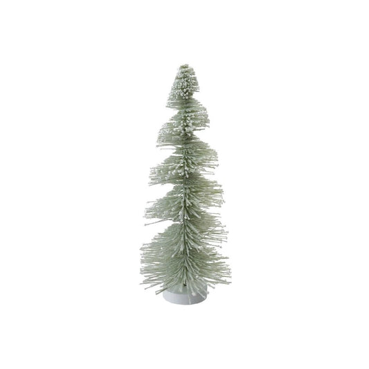 Plastic Bottle Brush Tree with Wood Base, Snow Finish, Sage Color - La Vie Est Belle
