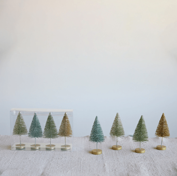 Plastic Bottle Brush Trees w/ Wood Bases - La Vie Est Belle