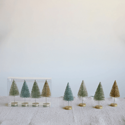 Plastic Bottle Brush Trees w/ Wood Bases - La Vie Est Belle