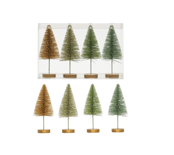 Plastic Bottle Brush Trees w/ Wood Bases - La Vie Est Belle