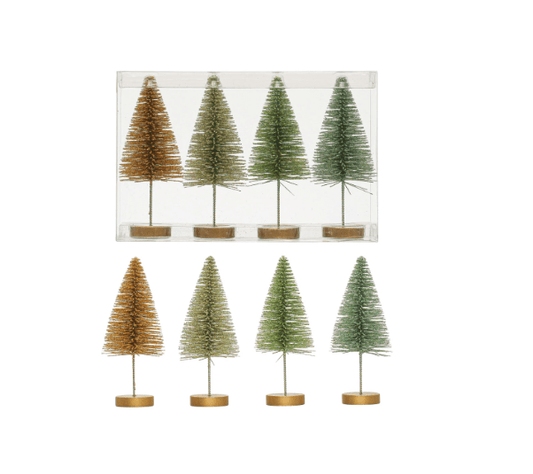 Plastic Bottle Brush Trees w/ Wood Bases - La Vie Est Belle