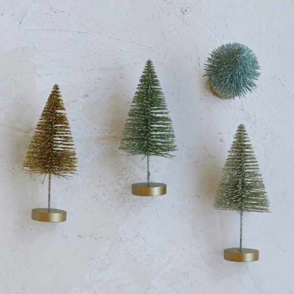 Plastic Bottle Brush Trees w/ Wood Bases - La Vie Est Belle