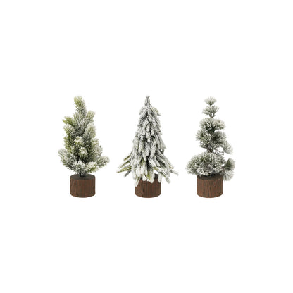Plastic Tree with Faux Wood Slice Base & LED Light, Snow Finish, 3 Styles - La Vie Est Belle