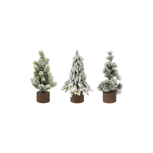 Plastic Tree with Faux Wood Slice Base & LED Light, Snow Finish, 3 Styles - La Vie Est Belle