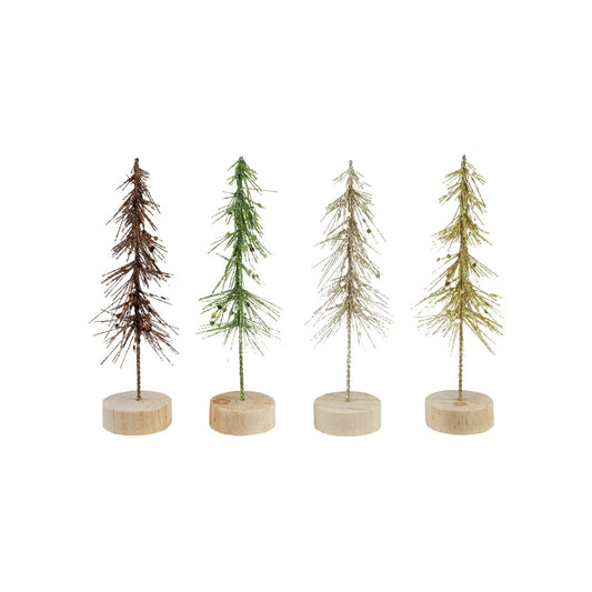 Plastic Tree with Glitter & Wood Base, 4 Colors - La Vie Est Belle
