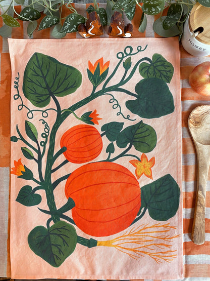 Pumpkin Garden Tea Towel - Soft Pumpkin Color - La Vie Est Belle