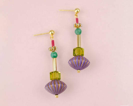 Purple Fluted Dangle Earrings - La Vie Est Belle