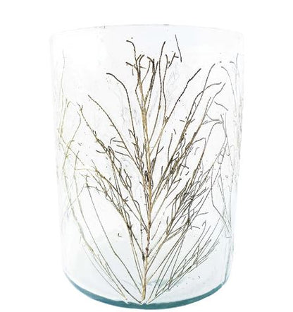 Recycled Glass Candle Holder w/ Embedded Salt Cedar Leaves - La Vie Est Belle