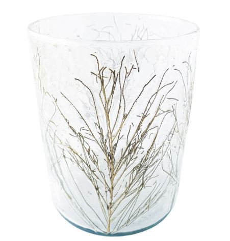 Recycled Glass Candle Holder w/ Embedded Salt Cedar Leaves - La Vie Est Belle