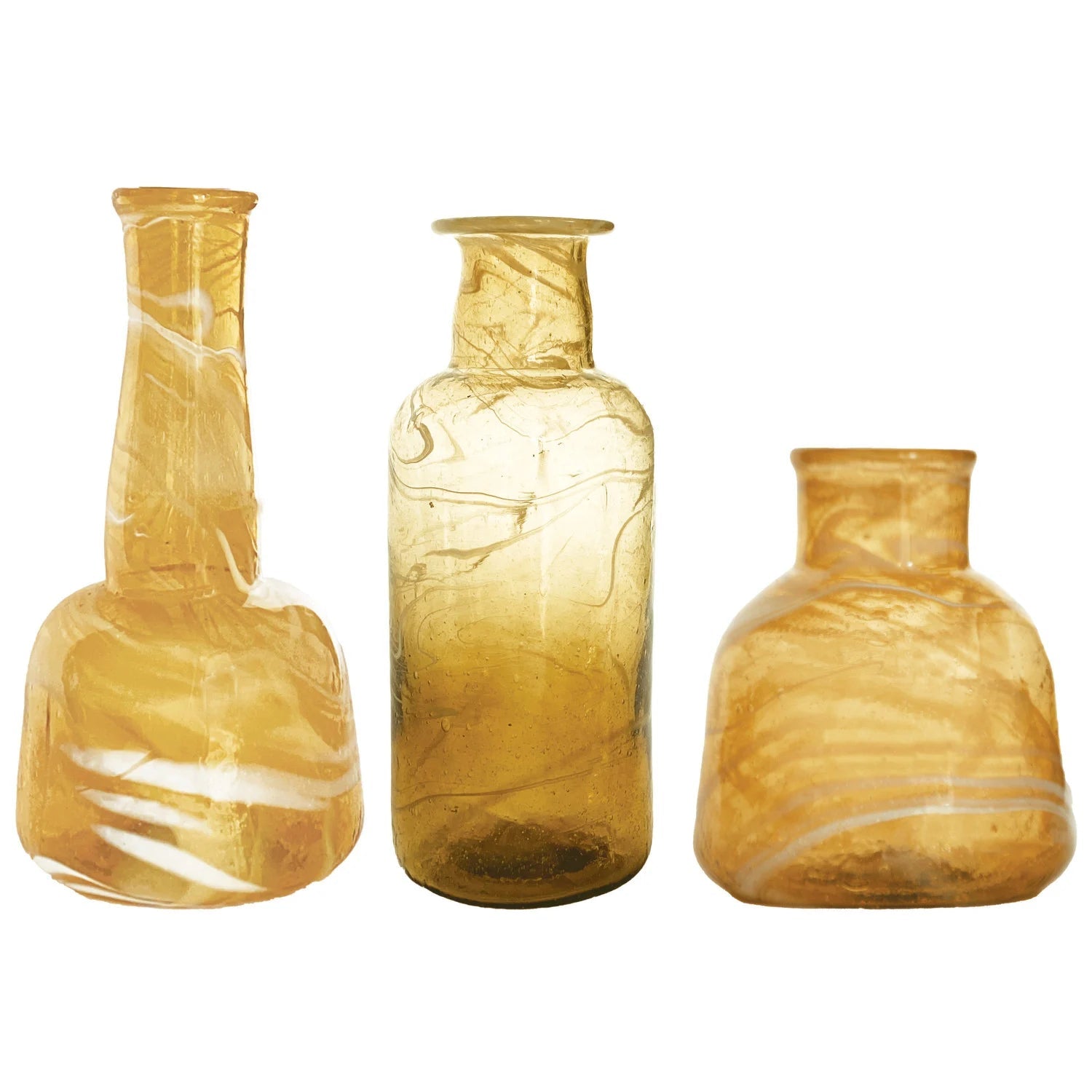 Recycled Glass Vases, Marbled Amber Color, 3 Styles - La Vie Est Belle