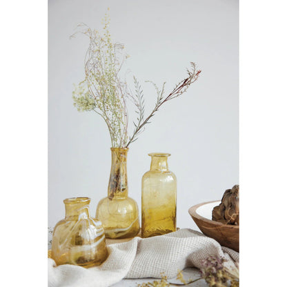 Recycled Glass Vases, Marbled Amber Color, 3 Styles - La Vie Est Belle