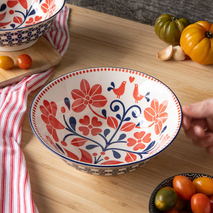 Red Navy Bird Stamped Bowl 8 inch - La Vie Est Belle