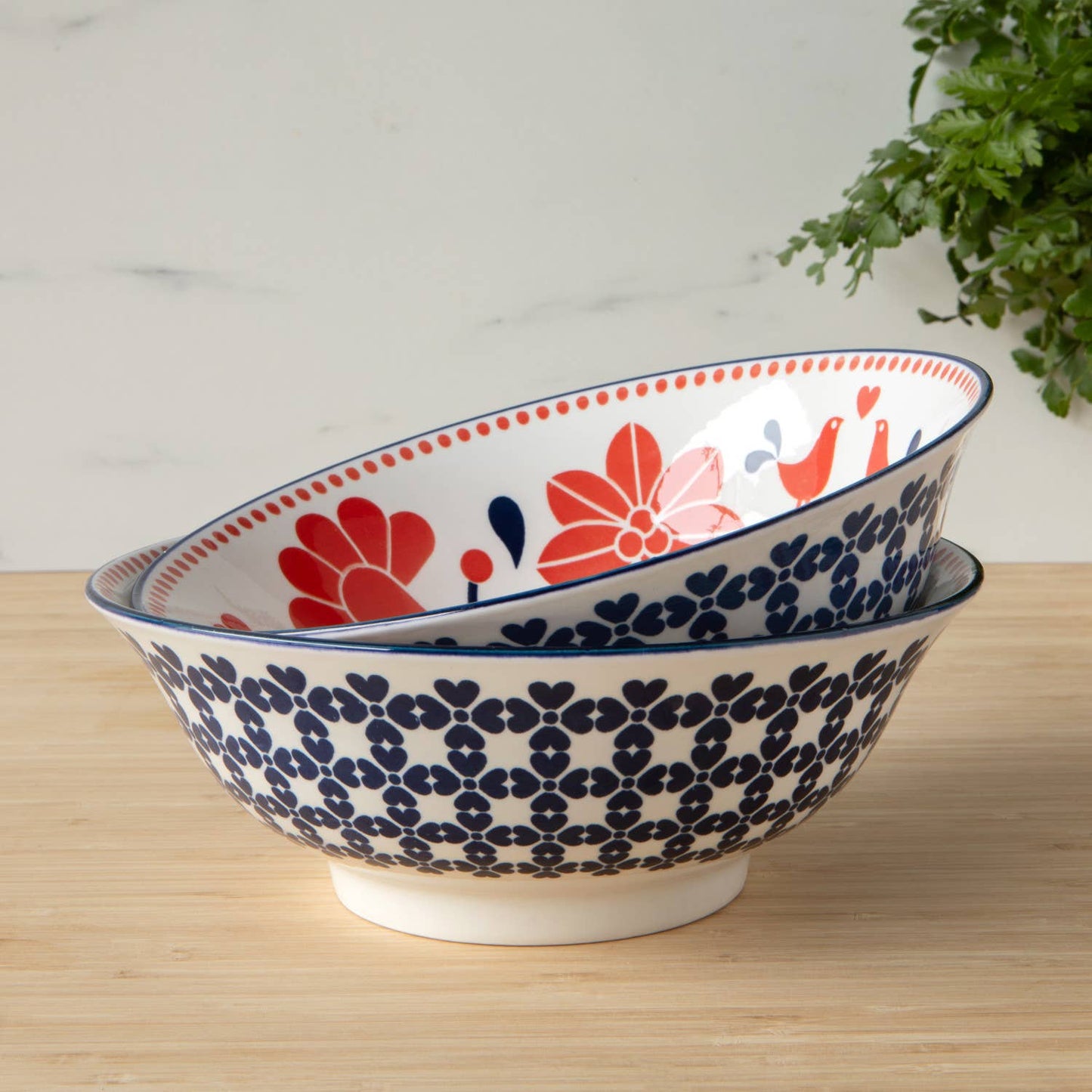 Red Navy Bird Stamped Bowl 8 inch - La Vie Est Belle
