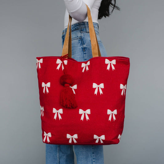 Red & White Bow Tote - La Vie Est Belle
