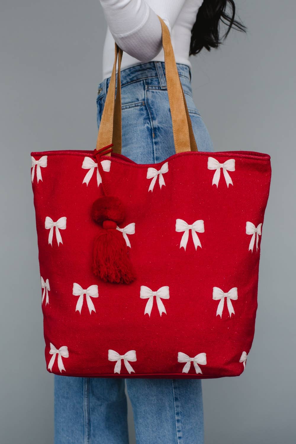 Red & White Bow Tote - La Vie Est Belle