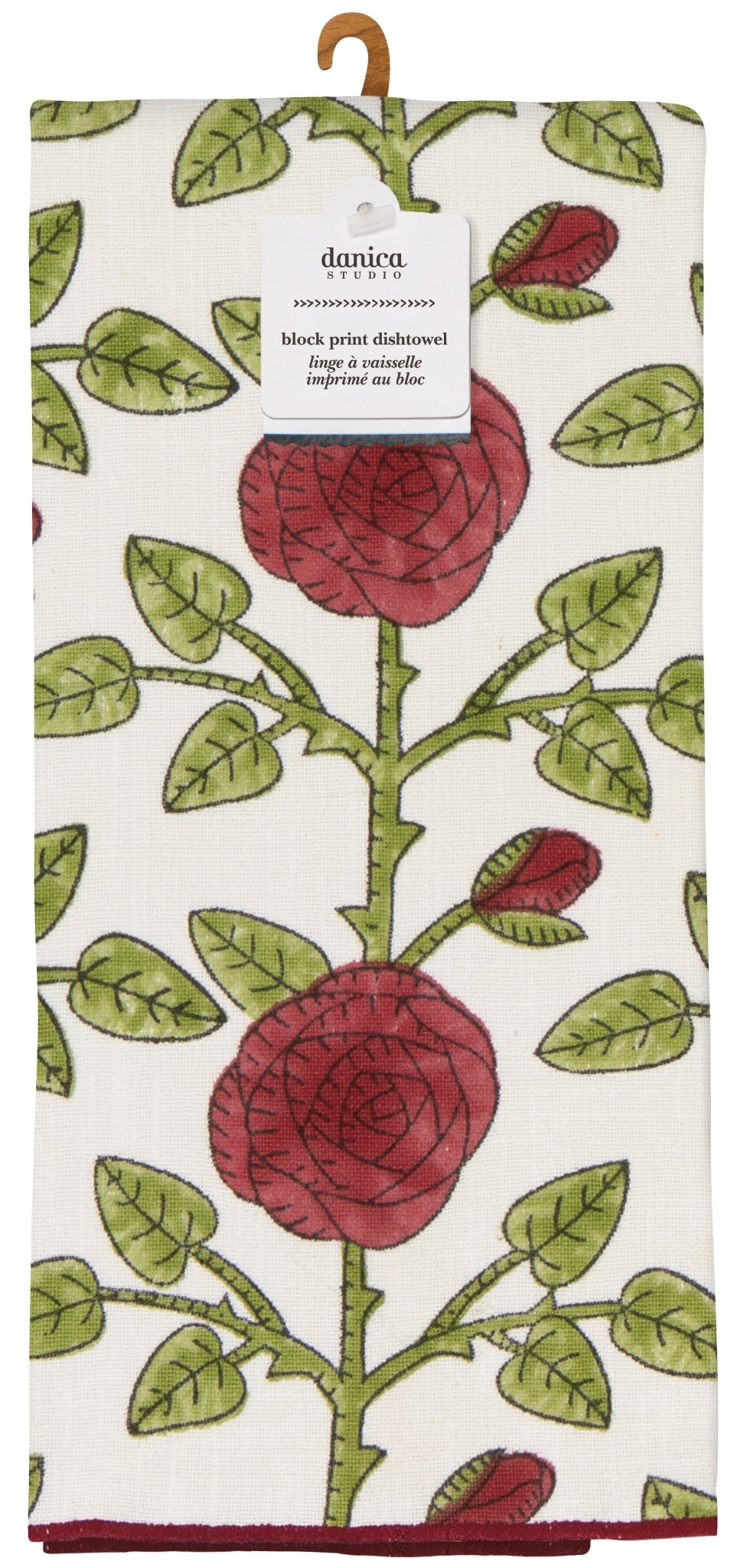 Rose Briar Block Print Dishtowel - La Vie Est Belle