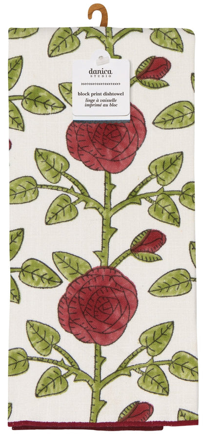 Rose Briar Block Print Dishtowel - La Vie Est Belle
