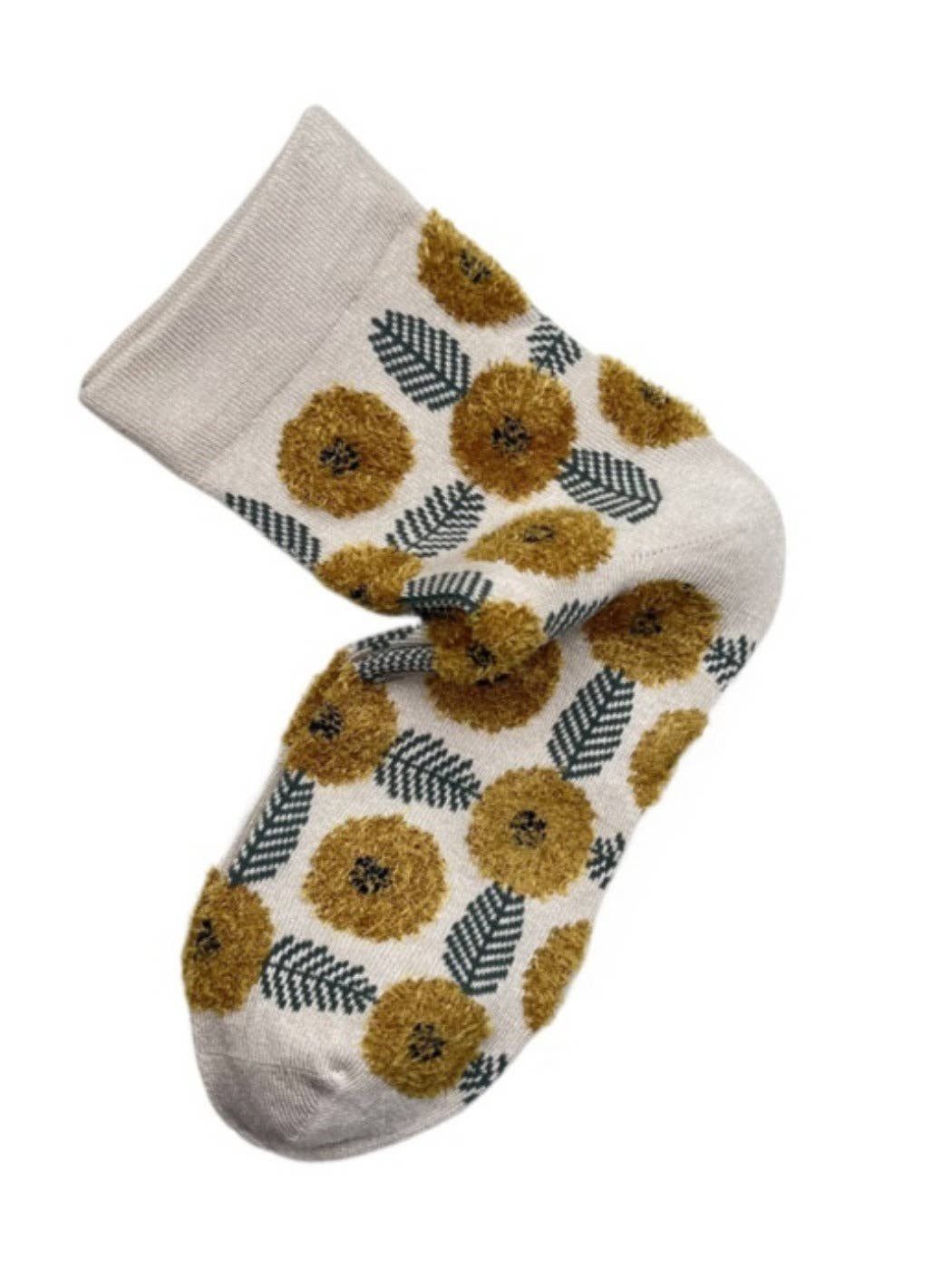 Rufia - Retro Mid-calf Socks with Floral Leaf Pattern - La Vie Est Belle