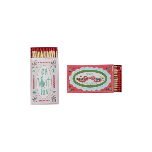 Safety Matches in Embossed Matchbox with Holiday Saying & Design, 2 Styles © - La Vie Est Belle