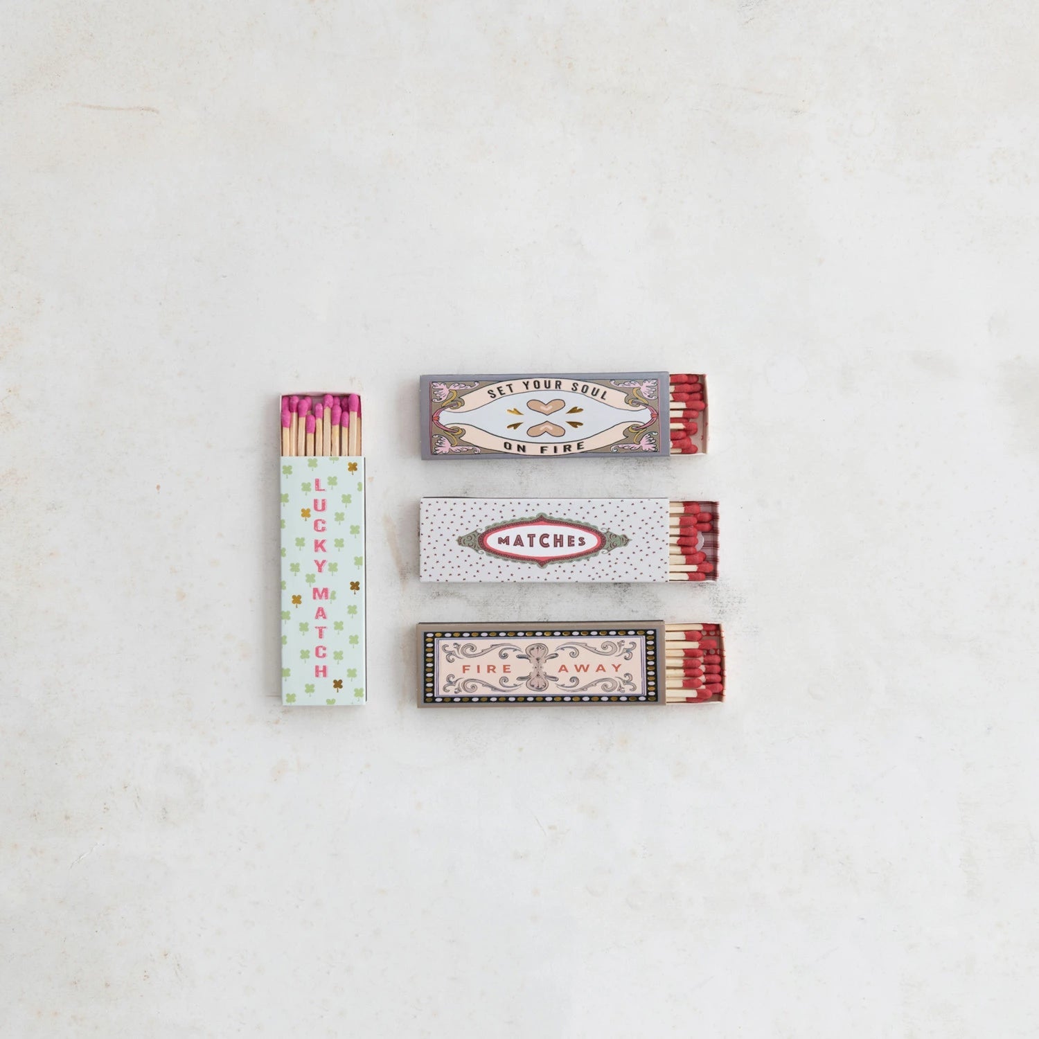 Safety Matches in Matchbox w/ Saying, 4 Styles - La Vie Est Belle