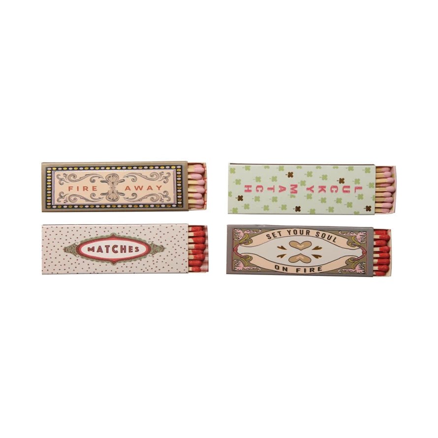 Safety Matches in Matchbox w/ Saying, 4 Styles - La Vie Est Belle