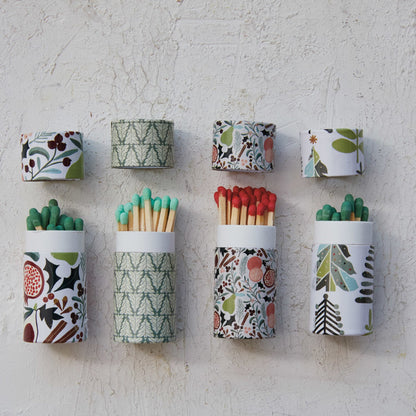 Safety Matches in Tube Matchbox w/ Seasonal Pattern, 4 Styles - La Vie Est Belle