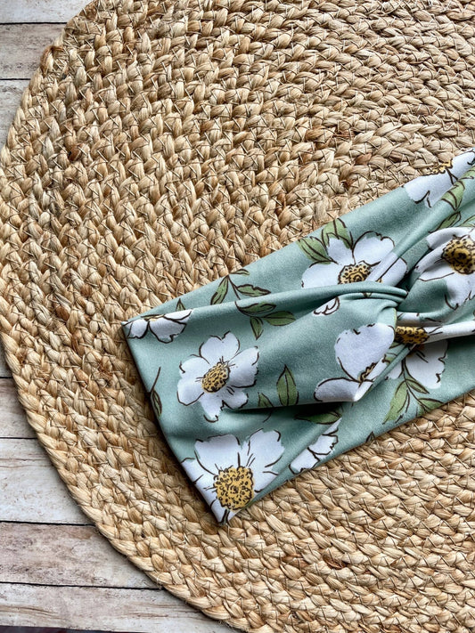 Sage Blooms Knit Twist Headband - La Vie Est Belle