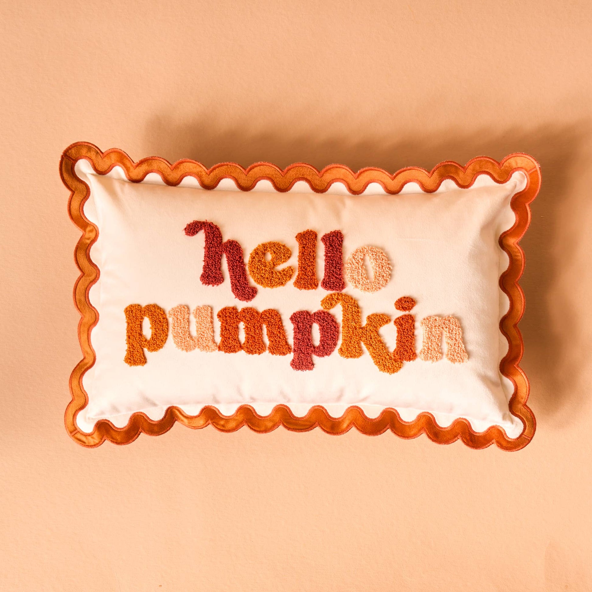 Scalloped Rectangle Throw Pillow-Hello Pumpkin - La Vie Est Belle