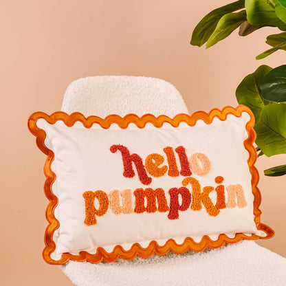 Scalloped Rectangle Throw Pillow-Hello Pumpkin - La Vie Est Belle