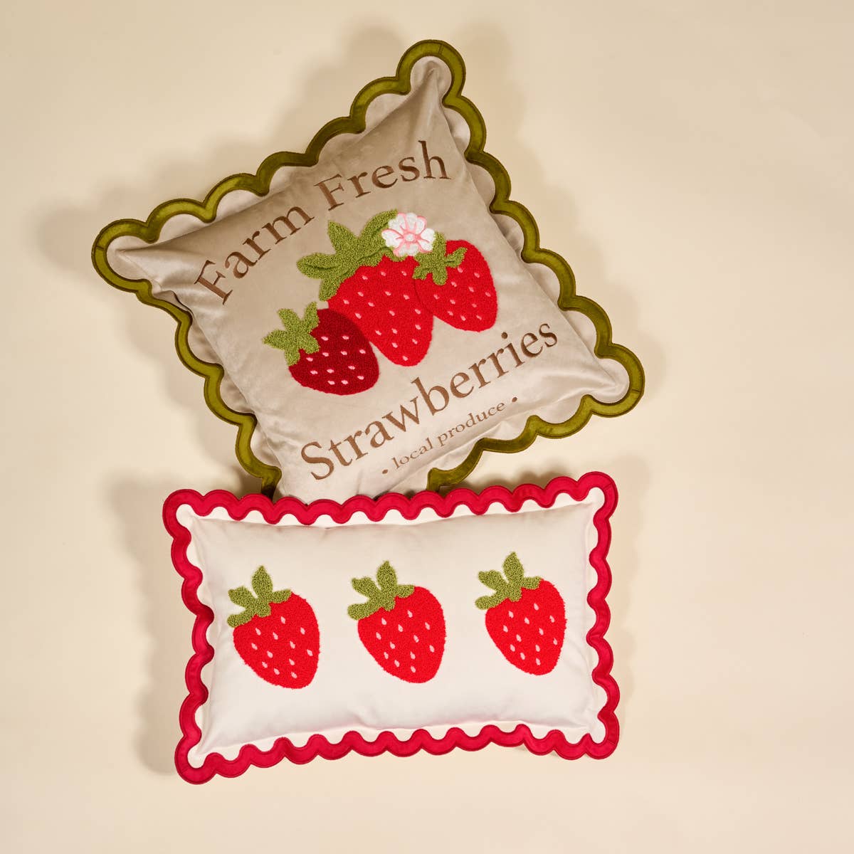 Scalloped Rectangle Throw Pillow - Strawberries - La Vie Est Belle