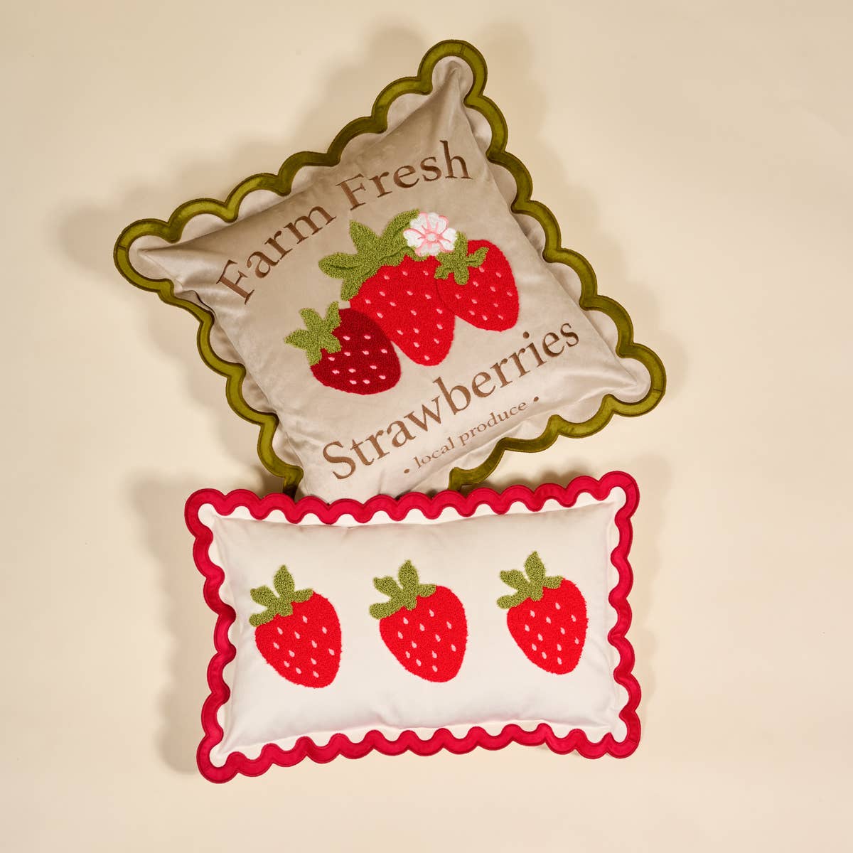 Scalloped Square Throw Pillow - Farm Fresh Strawberries - La Vie Est Belle