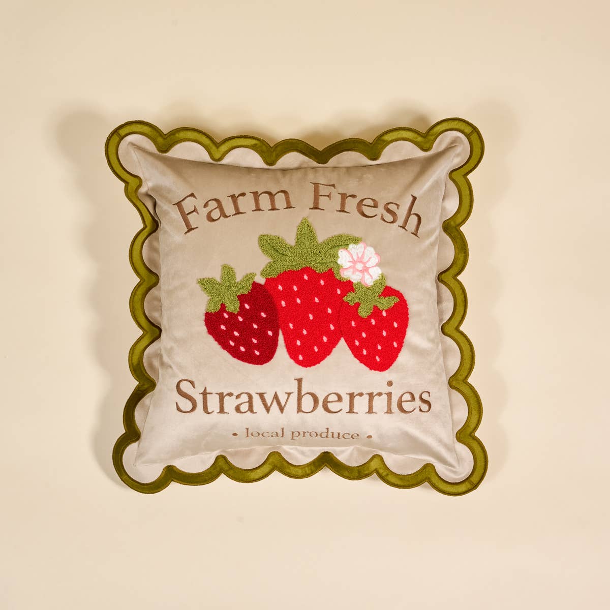 Scalloped Square Throw Pillow - Farm Fresh Strawberries - La Vie Est Belle