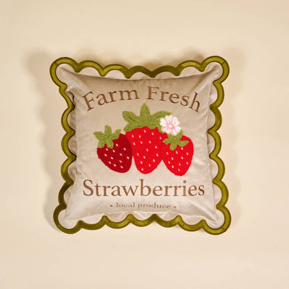 Scalloped Square Throw Pillow - Farm Fresh Strawberries - La Vie Est Belle