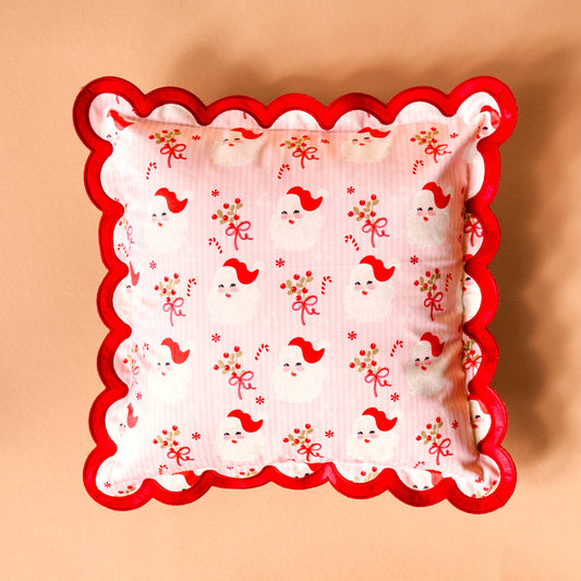 Scalloped Square Throw Pillow - Holly Jolly Santa - La Vie Est Belle