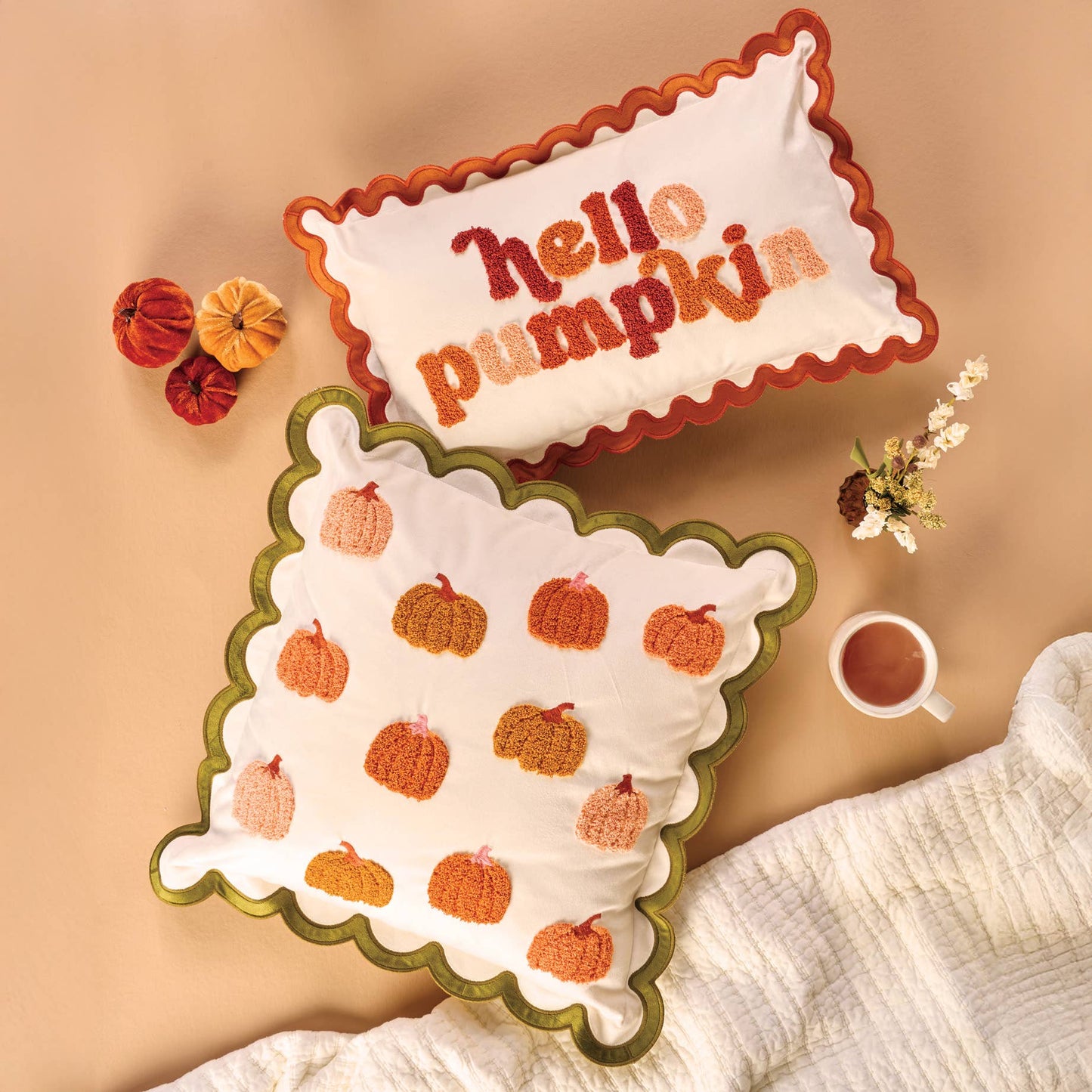 Scalloped Square Throw Pillow-Pumpkin Patch - La Vie Est Belle