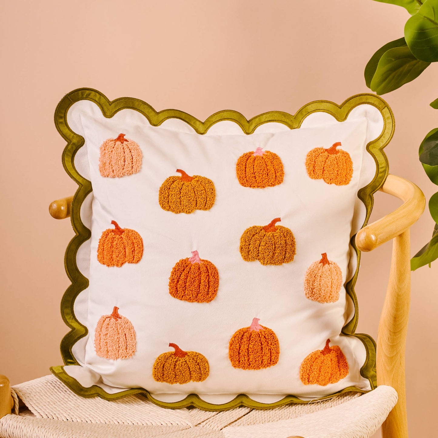Scalloped Square Throw Pillow-Pumpkin Patch - La Vie Est Belle