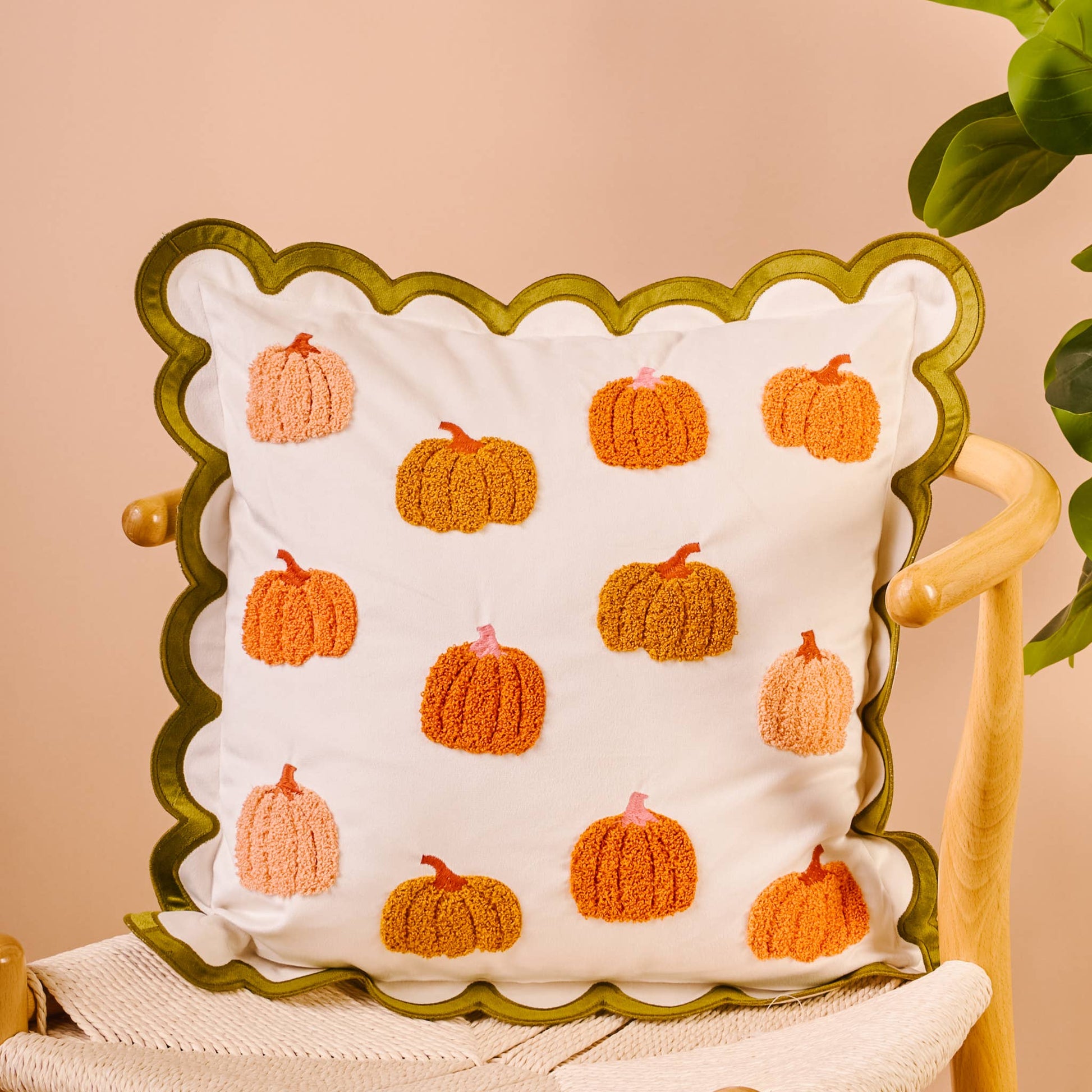 Scalloped Square Throw Pillow-Pumpkin Patch - La Vie Est Belle