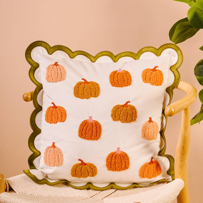 Scalloped Square Throw Pillow-Pumpkin Patch - La Vie Est Belle